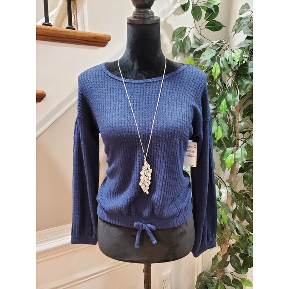 1901 Nordstrom Navy Peacoat Polyester Round Neck Long Sleeve Top Shirt 10/12 - Picture 1 of 13